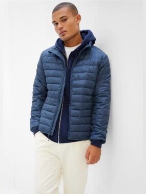 GAP ColdControl Lightweight Puffer Jacket Blue Water Resist Mens Sz L